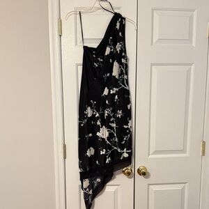 Rachel Roy Black w/ White Floral Print Asymmetrical One Shoulder Dress Size S